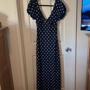 Abercrombie & Fitch Puff Sleeve Tie Back in Black Polka Dot Dress